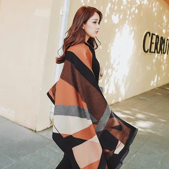 

380g large size England imitation cashmere brushed thick scarf ladies geometry dual-use warm shawl dual-use autumn long section