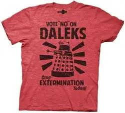 Взрослый красный ТВ шоу доктор, который голосует No On Daleks Stop Extermination t-shirt