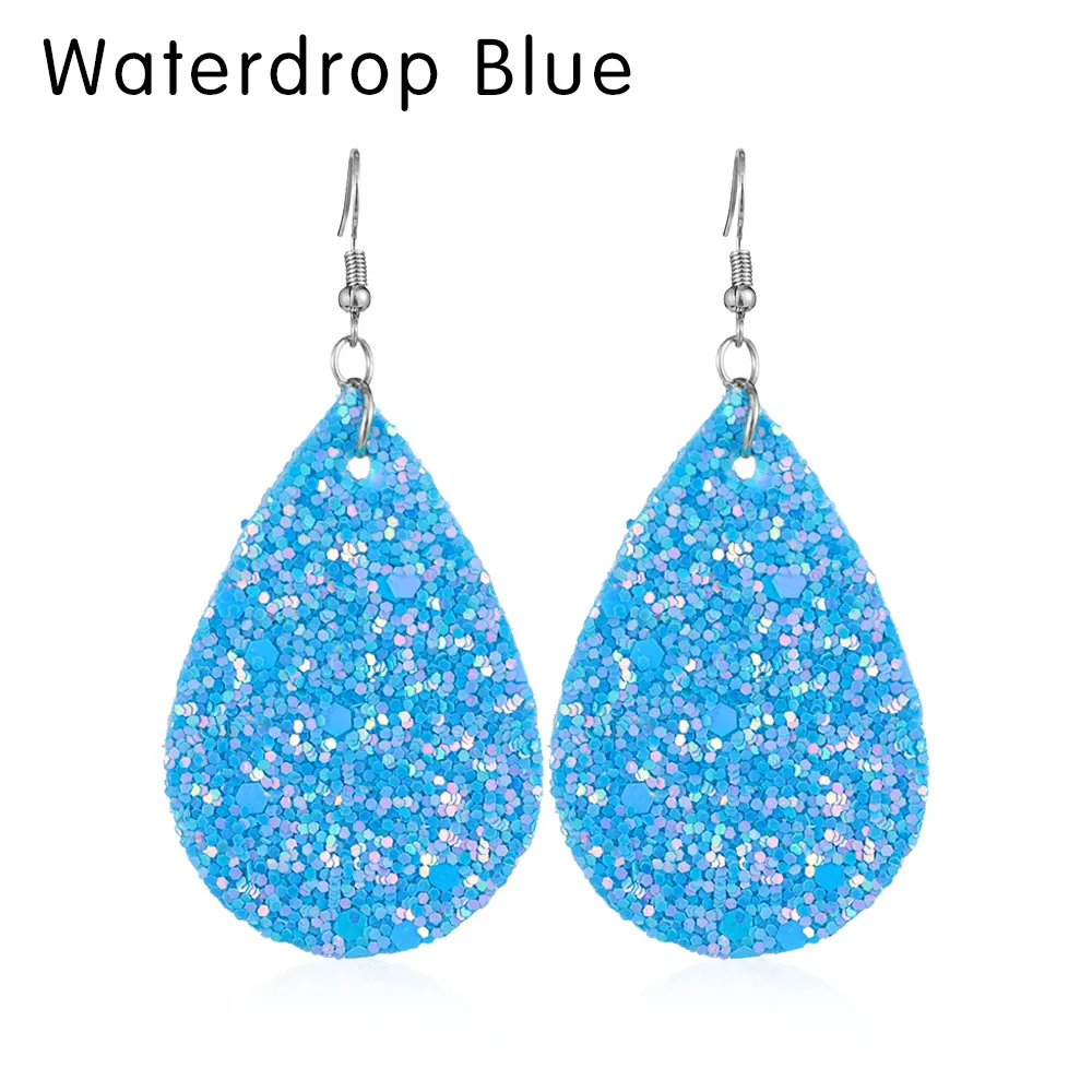 Waterdrop Blue 1 пара многоцветный женский винтажный богемский стиль резные серьги с листьями и перьями из искусственной кожи с блестками висячие серьги - Окраска металла: Waterdrop Blue