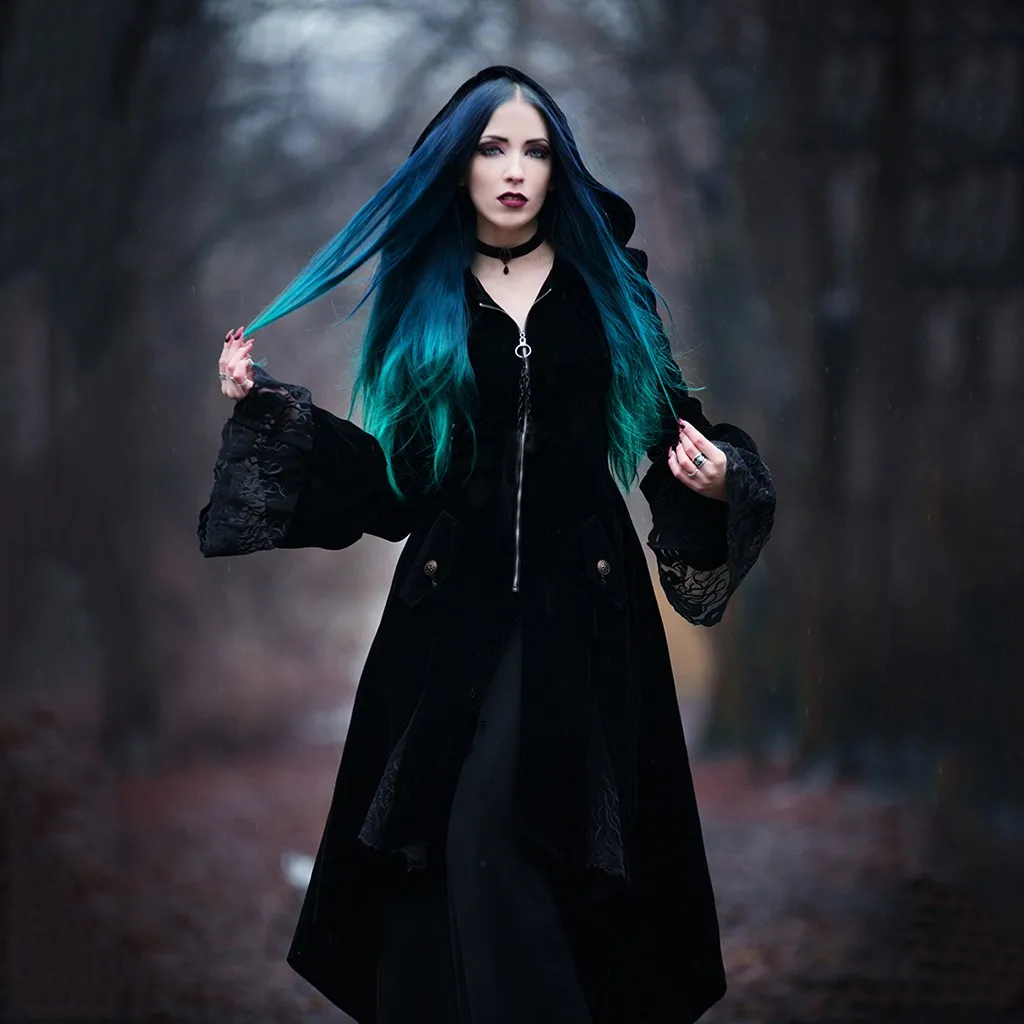 Женское модное винтажное готическое длинное пальто, ассиметричное ...