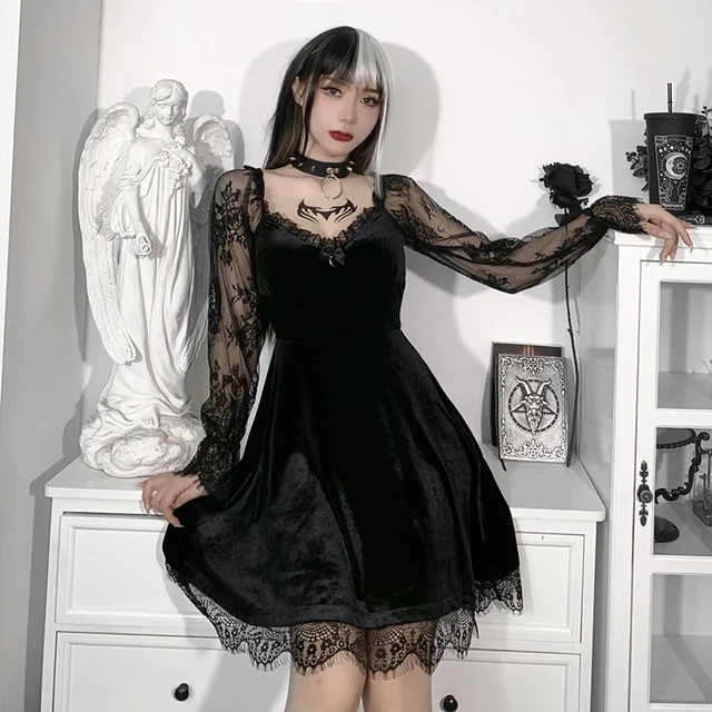  Ropa gótica para mujer, vestido gótico de Lolita con volantes,  vestido vintage de manga larga, vestido renacentista corto : Ropa, Zapatos  y Joyería