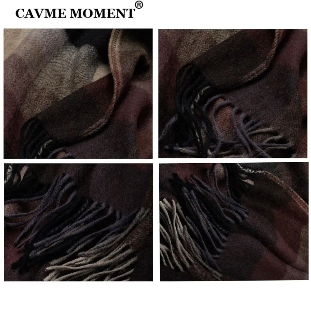 CAVME Pure Wool Pashmina Scarf Stole Plaid Shawl with Tassels for Women Ladies Large Scarf 130*170cm CUSTOM LETTERS