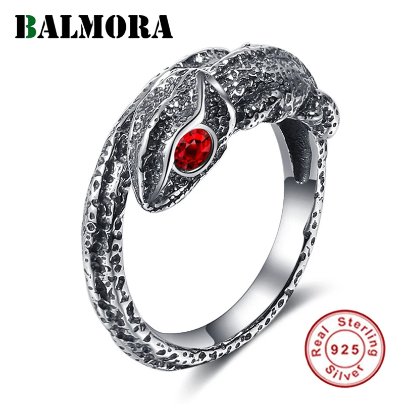 

BALMORA 925 Sterling Silver Cobra Punk Style Open Rings for Women Lover Animal Fashion Thai Silver Jewelry Anillos Adustable