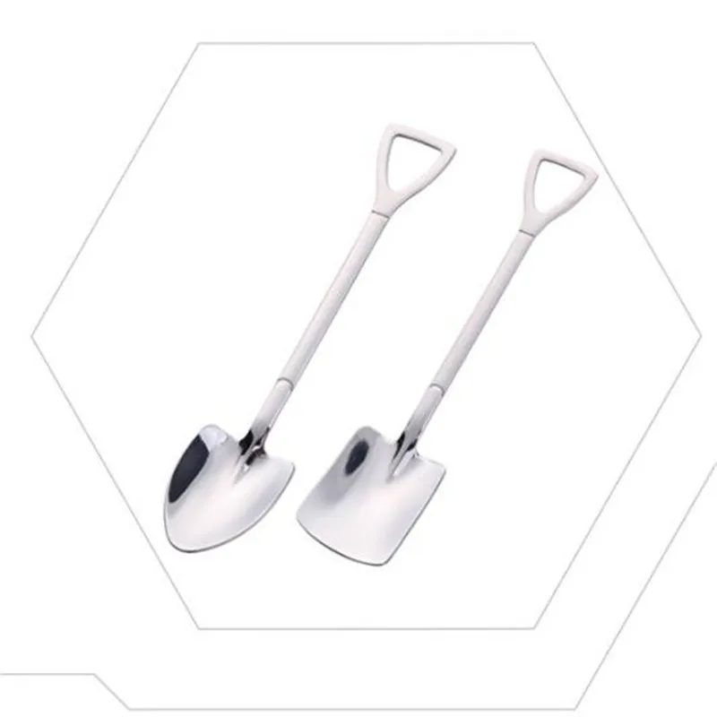 Creative Metal Ice Cream Coffee Spoon Shovel Shape Shell Tea Spoons 2PCS/set stainless steel spoon tea spoon 3 Colors Afternoon Tea Dessert Long Handle Spoon
