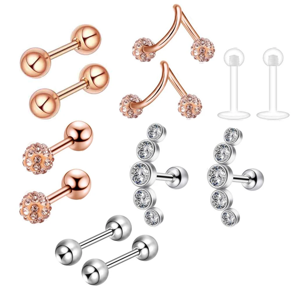 

10 Set/lot Stainless Steel 16G Tragus Earrings Labret Lip Rings Helix Cartilage Nose Ear Studs Men Piercings Body Jewelry 120pcs