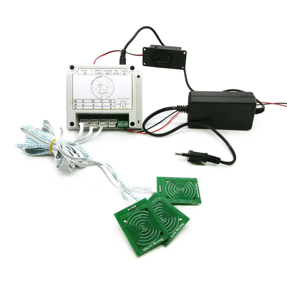 Реквизит для квеста RFID распознаватель смарт-карты датчик карты от 1 до 1, чтобы разблокировать камеру секретов игры Prop для управления 12 В EM замок с аудио