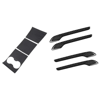 

7 Pcs Sticker: 3 Pcs Center Console Water Cup Holder Cover Sticker Trim & 4 Pcs Car Door Handle Wrap Waterproof Sticker