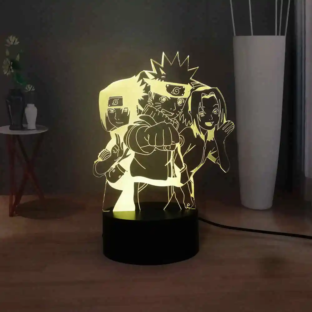 Лампа Наруто 3D визуальная лампа USB Сенсорная настольная Uzumaki Naruto Uchiha Sasuke Haruno Sakura