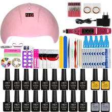 Набор для ногтей маникюр полный набор инструментов 6/12/18 видов цветов био-Гели soak off УФ-гель для ногтей лак комплект тесто Топ Базовое покрытие и буферный ремувер щетка