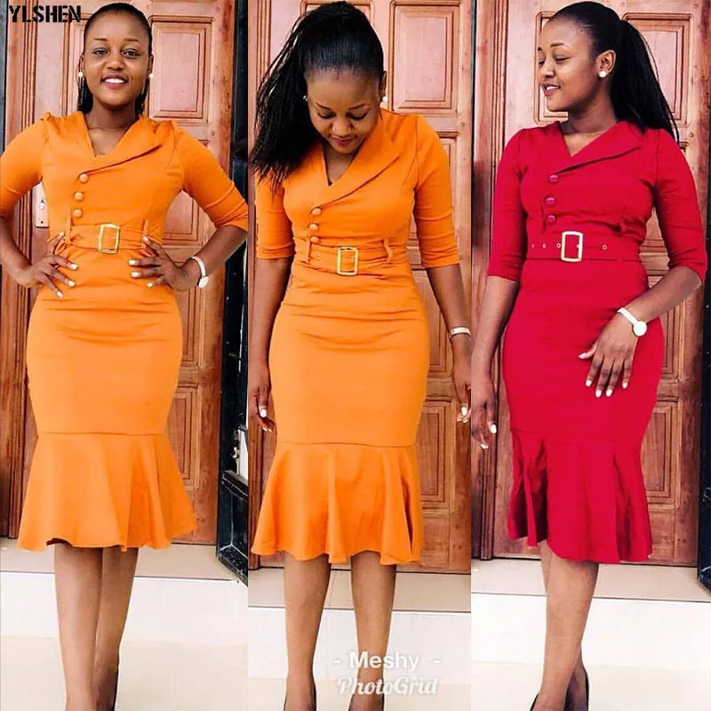 2020 New African Dresses for Women Dashiki African Clothes Bazin Riche Sexy Slim Half Sleeve Robe Africain Grown Africa Dress 01