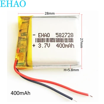 

3.7V 400mAh 582728 Lithium Polymer LiPo Rechargeable Battery Li ion cells For Mp3 smart watch PAD DVD E-book bluetooth headset