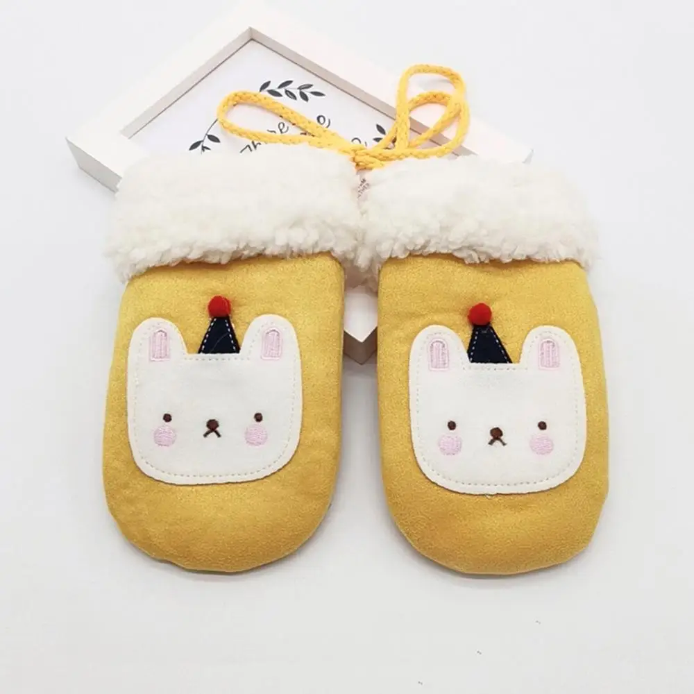 Цвет: желтый Children Kids Gloves Girls Winter Gloves Cute Cartoon Rabbit Print Villus Keep Warm Mittens Gloves Handschoenen#2N01 - Цвет: Цвет: желтый