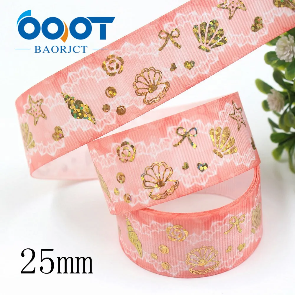 I-19826-2000,1'' 25mm 10yards Ocean style hot gold gradient Printed grosgrain ribbon,DIY handmade jewelry wedding decoration