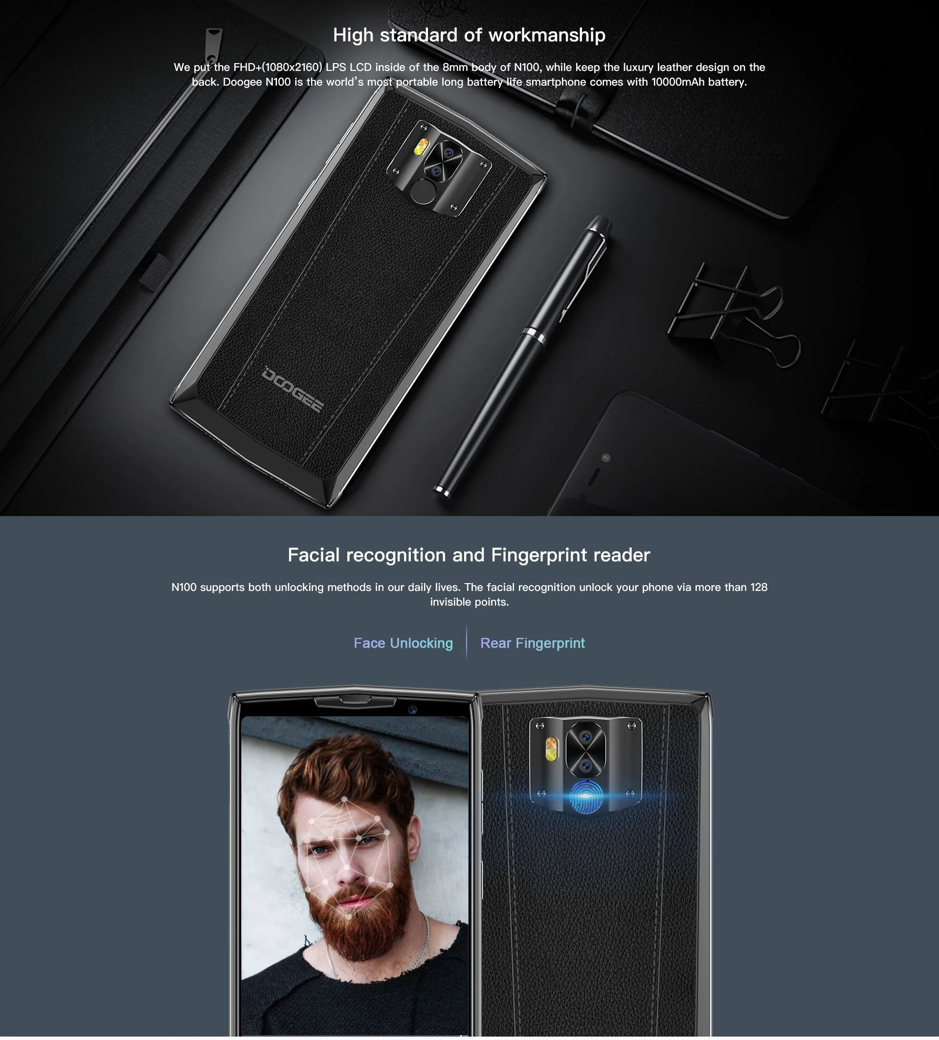 DOOGEE N100, 4 ГБ, 64 ГБ, 10000 мАч, аккумулятор, мобильный телефон, 21 МП камера, 5,9 дюймов, FHD+ дисплей, MT6763, четыре ядра, мобильный телефон, 4G LTE