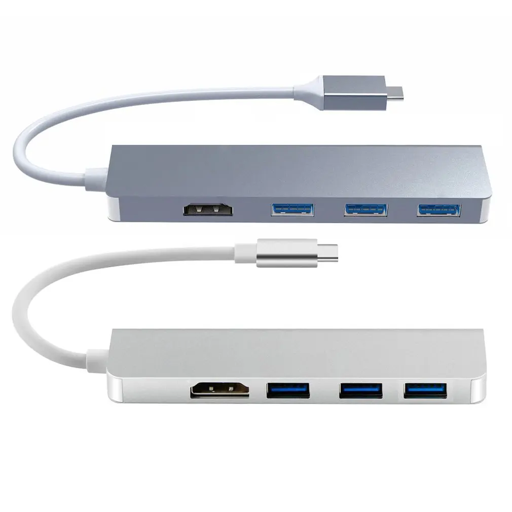 Изысканно Разработанный USB-C концентратор type-C адаптер к HDMI 3 USB 3,0 Портативный Алюминиевый USB C Ключ космический серый