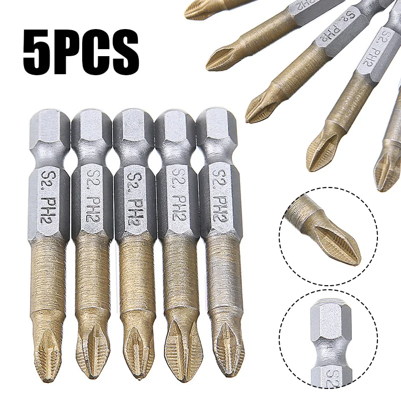 5 шт. 50 мм PH2 с титановым покрытием электрическая отвертка нескользящей магнитной