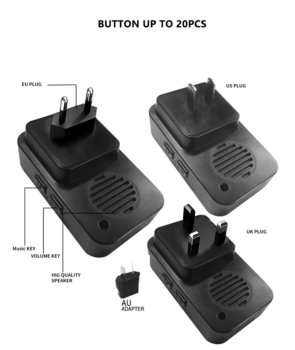 CACAZI bezdrátový doorbell 60 chime CR2032 baterie vodotěsný domácí akumulátorové blesk dveře prsten zvon nám EU británii kolíček 1 knoflík 4 přijímač