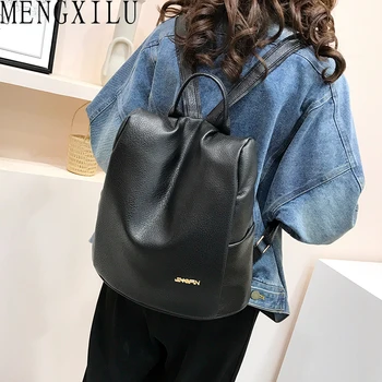 

MENGXILU 2019 High Quality Leather Backpack Brand Women Backpack Soft Solid PU Anti Theft School Bag Pack mochola escolar menina