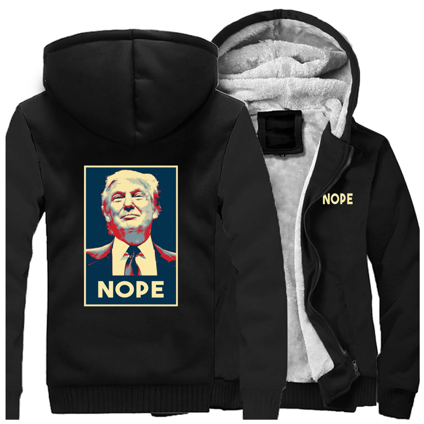 Nope Trump, забавные зимние толстовки,, распродажа, мужские толстовки, реглан, Модные Ретро принты, хип-хоп пальто, Толстая Уличная одежда, топы - Цвет: Black