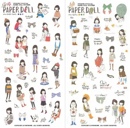 6 листов/лот милые карандаши для рисования девушка мини ПВХ прозрачные корейские наклейки бумаги хлопья дети декоративные для открыток канцелярские товары