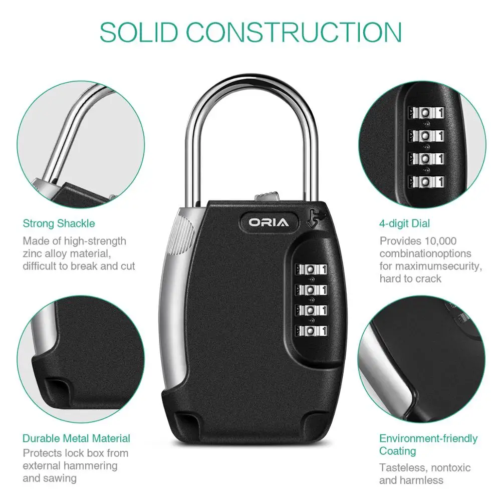 Goede ORIA Sleutel Opslag Lock Box Hangslot Sleutel Opslag Veiligheid Box Lock Wall Mount Indoor En Outdoor 4 Digit Waterdichte Hangslot