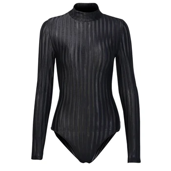 

zebery Women New Stripe Net Gauze Jumpsuit Street Temperament Slim Sexy Perspective Undercoat