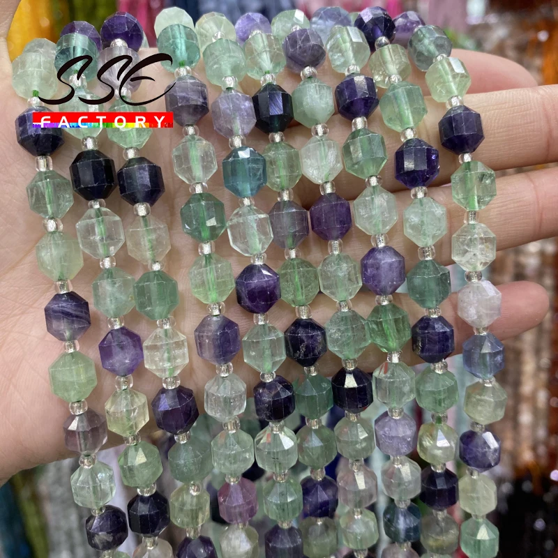 

Faceted Natural Green Purple Fluorite Stone Beads Loose Spacer Beads for Jewelry Making DIY Bracelets Accessories 8mm 15 Inches