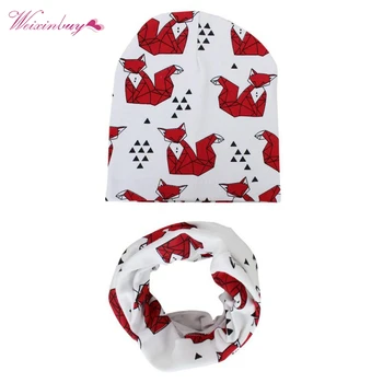 

2 pcs Autumn Winter Warm Baby Kids Caps + Scarfs Cotton Froal Star Infant Hats + Scarf Sets