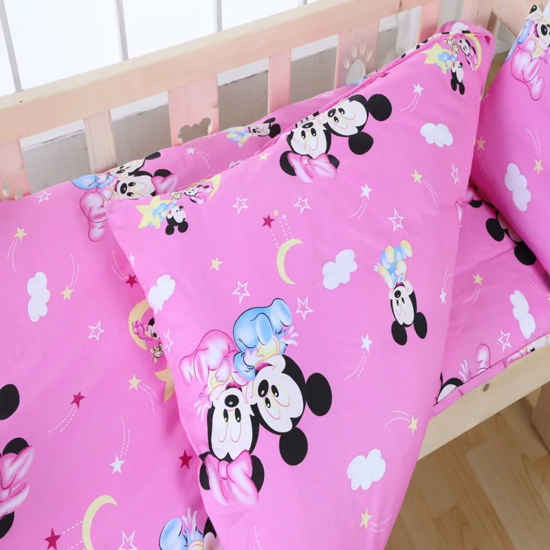 Disney 100% Cotton baby Bedding Set Newborn cot duvet Mickey mouse Minnie Crib Sets Cot Set Duvet Cover Pillowcase Flat Sheet