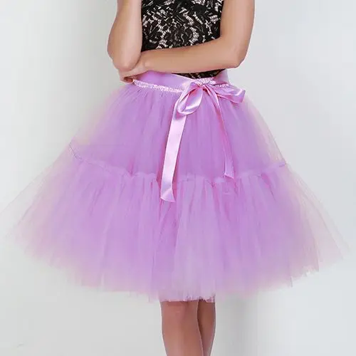 Юбка-американка 5 слоев 60 см пачка Тюлевая юбка Винтаж плиссированные юбки миди Женская обувь в стиле «лолита» платье для свадебной церемонии, faldas Mujer saias - Цвет: lavender
