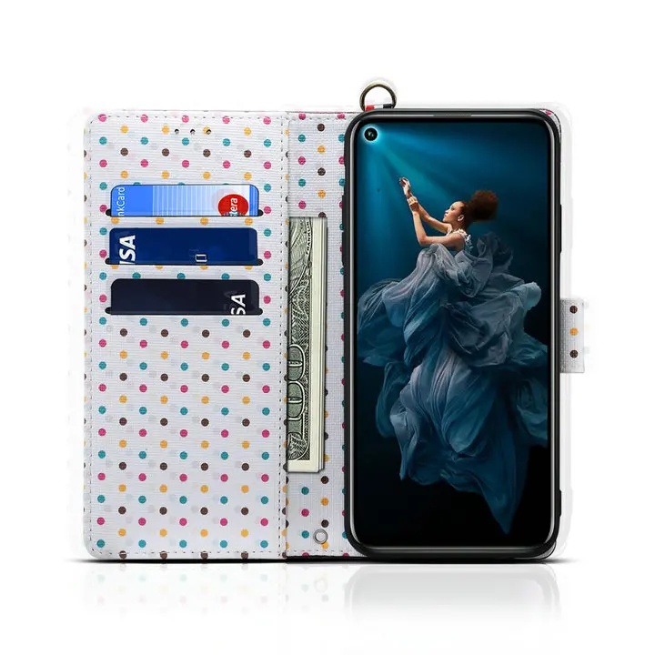 Новейший чехол-кошелек в горошек карамельного цвета для huawei Nova 5 T, кожаный чехол с откидной крышкой и длинным ремешком, чехол для huawei Nova 5 T, чехол Nova T5 5 T