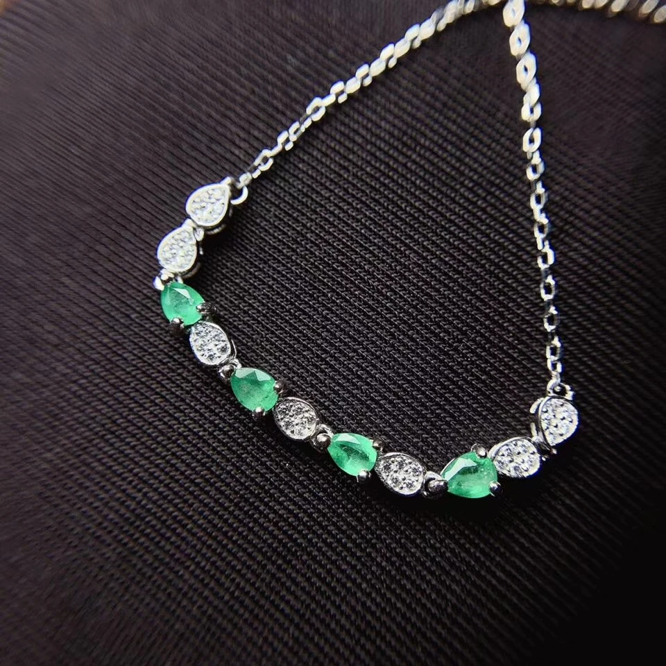 Элегантный зелёный Изумрудный камень браслет женский серебряный браслет ювелирные украшения натуральный настоящий драгоценный камень зеленый цвет Серебряный подарок на день рождения
