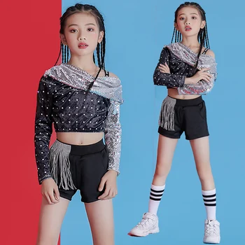 

Girls Jazz Dance Costumes Children'S Sequins Tassels Suit Modern Hip Hop Dance Clothes Kids Street Performance Outfits DL4534