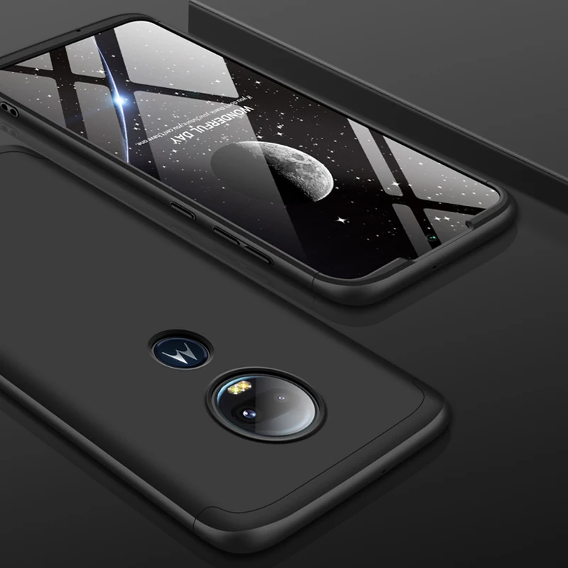 360 градусов чехол для Motorola Moto G7 G6 G5S Plus чехол 3 в 1 Жесткий PC защитный матовый чехол для Moto G7 G6 G5SPlus - Цвет: Черный
