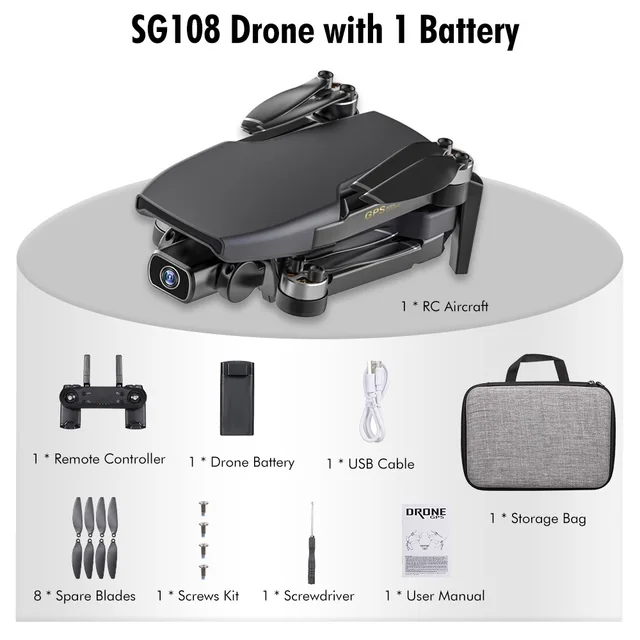 SG108 RC Drone with 4K Camera Brushless Drone Dual Camera 25 min 5G WiFi FPV GPS Optical Flow Positioning RC Qudcopter Dron