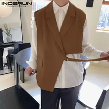 

INCERUN New Men's Solid Comeforable Vests Stylish Male All-match Casual Streetwear Waistcoats Irregular Hem Tank Tops 2021 S-5XL