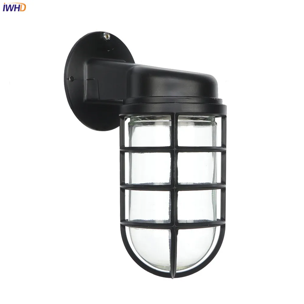 IWHD American Country Retro LED Wall Lights For Home Lighting Black Metal Bathroom Mirror Stair Light Glass Vintage Wall Lamp