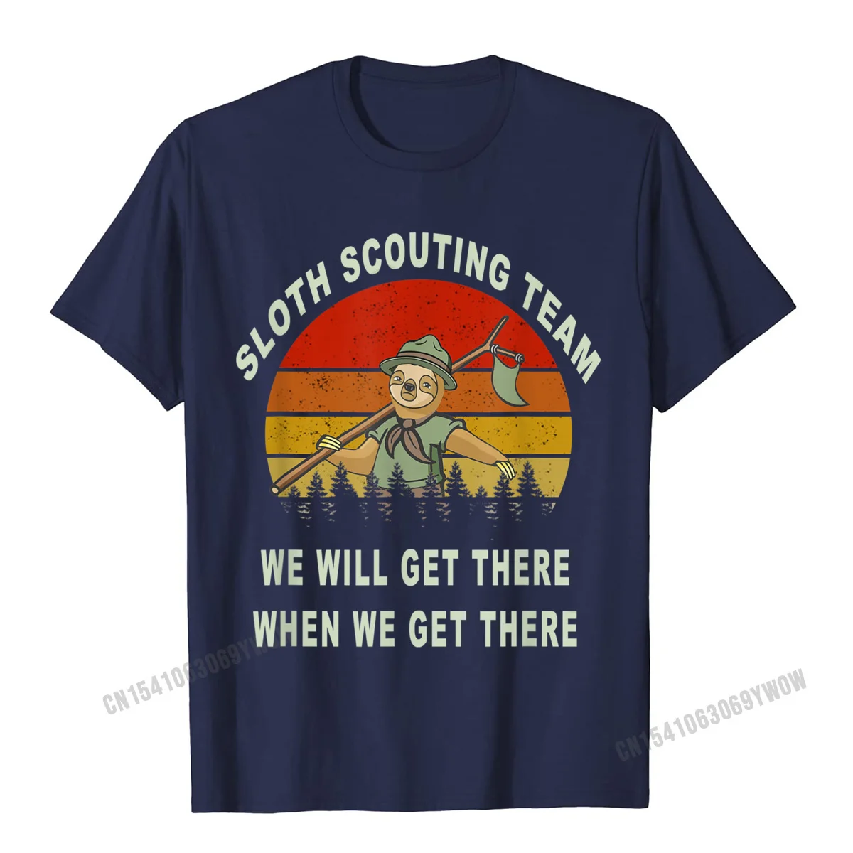 Funny Round Neck Tshirts Summer/Fall Tees Short Sleeve High Quality 100% Cotton Fabric Geek Tops T Shirt Customized Men's Sloth Scouting Team camping scout hiking gift vintage flag T-Shirt__545 navy