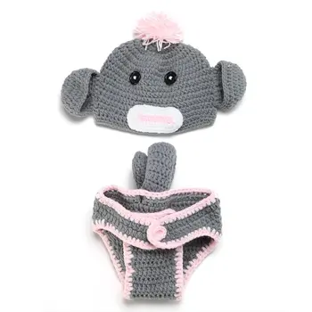 

Hand-woven baby hundred days photography props big mouth monkey style hat pants two-piece knit suit photography clothes