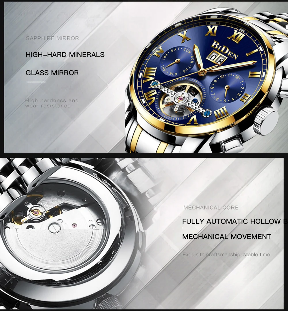Мужские автоматические механические часы с турбийоном, роскошные модные спортивные часы из нержавеющей стали, мужские часы, мужские часы