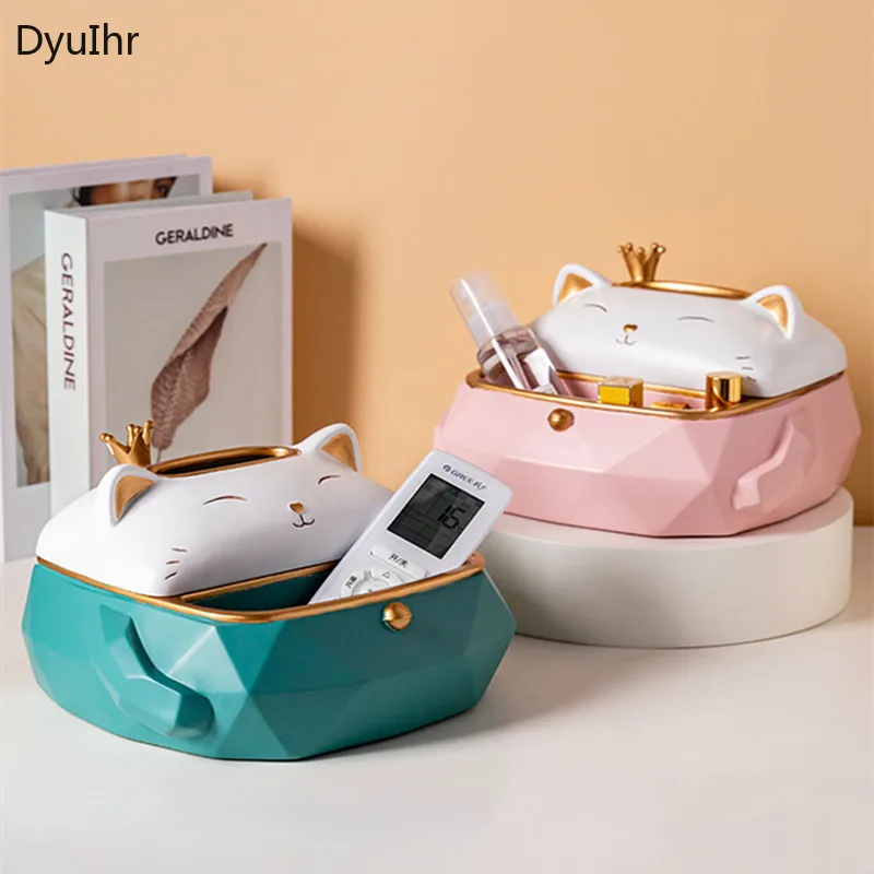 

DyuIhr креативный счастливый кот полимерная коробка для салфеток многофункциональный ящик для хранения настольное хранилище пульт дистанционного управления насосная бумажная коробка Декор