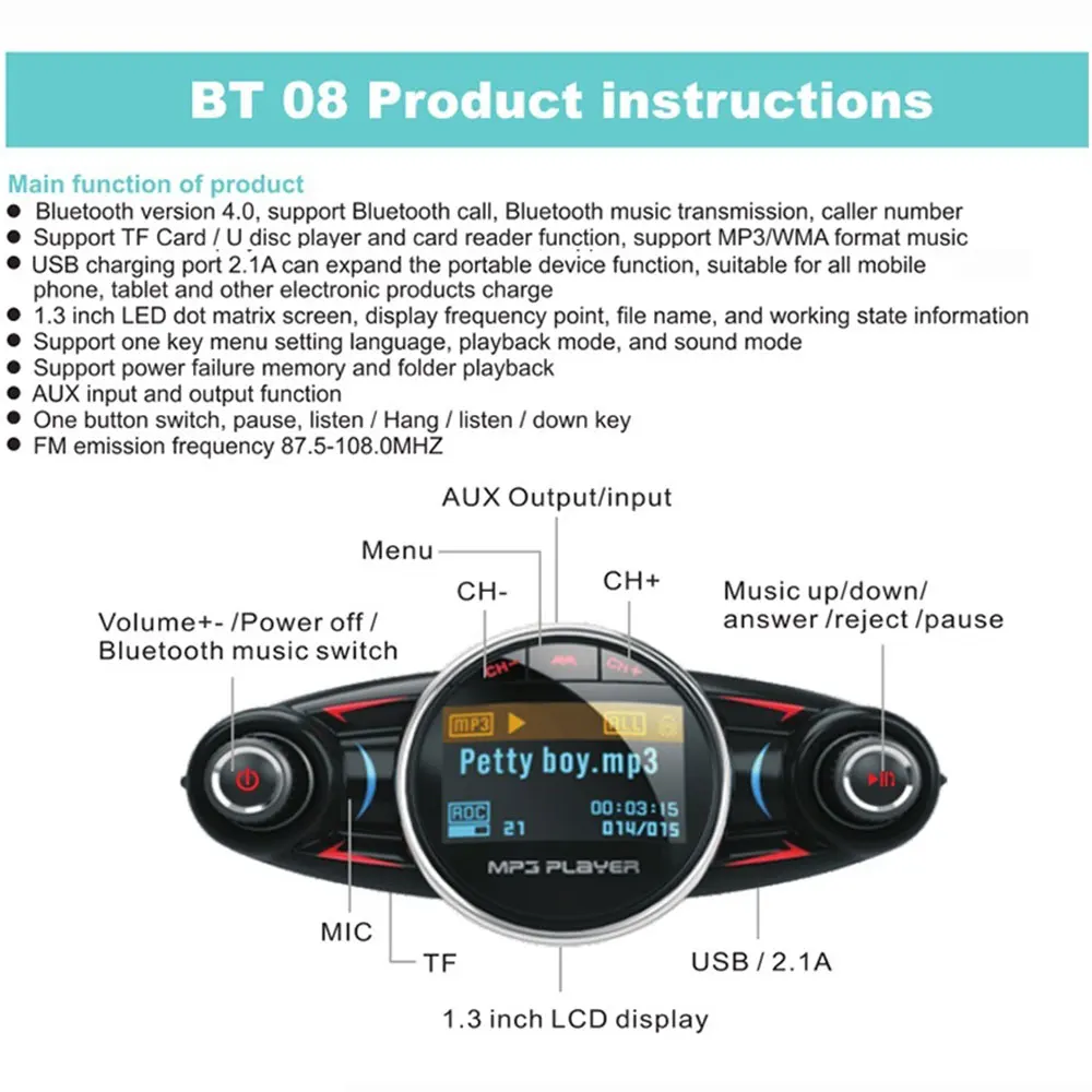 Vehemo fm-адаптер Bluetooth приемник MP3 Handsfree автомобильный fm-передатчик музыка AUX Стерео fm-передатчик TF карта Smart