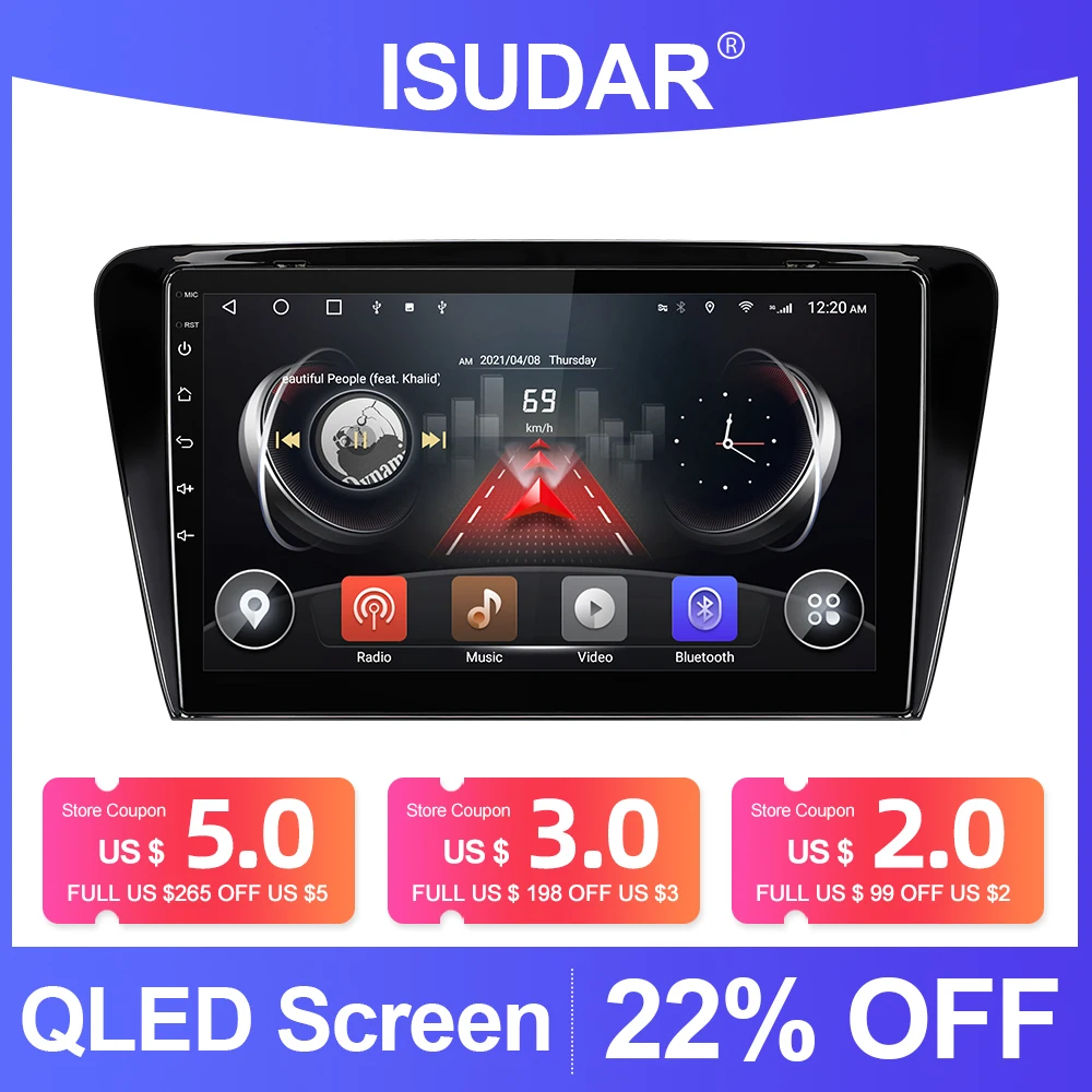 Автомагнитола ISUDAR T72 Android 10 для Skoda Octavia 2014 2015 2016 2017 GPS CANBUS автомобильный