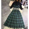 Fake Two Pieces Gothic Long Dress Bow Scarf Collar Green Black Plaid Vintage Maxi Dresses Women's Women's Clothing 