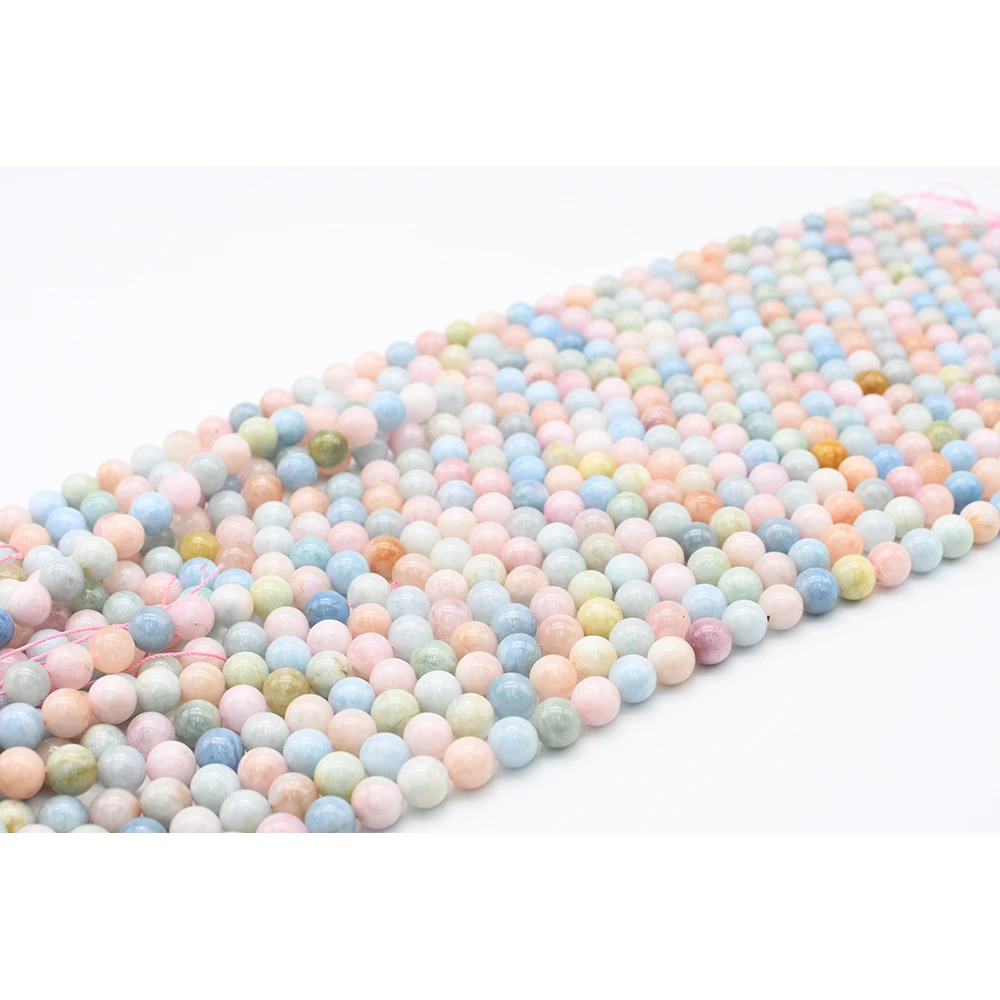 6-10mm AA Natural Smooth Morganite round Stone Beads For DIY necklace bracelet jewelry making 15 