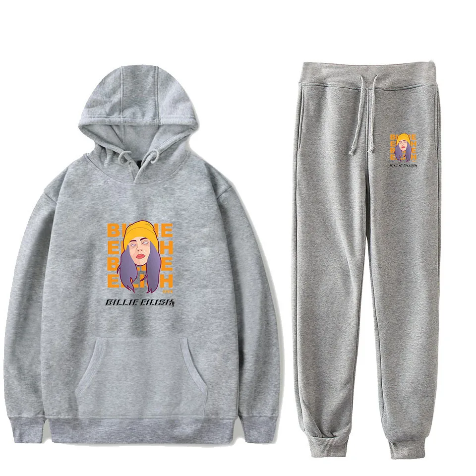 Новинка Billie Eilish, модный свитер с капюшоном и длинными рукавами, 2 шт., Billie Eilish, Женский/мужской спортивный костюм, толстовки, штаны, Модный повседневный