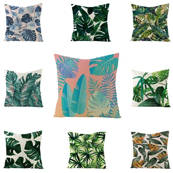 

Tropical Plants Green Leaf Printed Linen Pillowcase Ins Nordic Style Sofa Throw Pillow Cover For Home Office Decorative JYM027