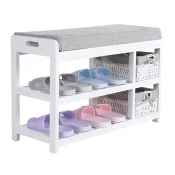 

2 Layers Shoe Storage Stool Living Room Shoe Rack Wooden Shoe Bench Organizer Cabinet Hallway Seat Chair Shelf Holder