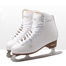 Дети профессиональные из натуральной кожи тепловой теплый Утолщаются фигурные коньки со льдом лезвие ПВХ водонепроницаемый белый