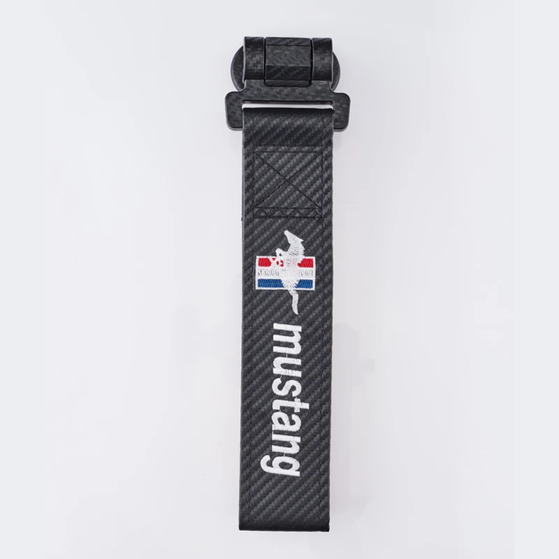 Ford Mustang Cobra Black Leather /& Carbon Fiber Key Chain Red Stitching